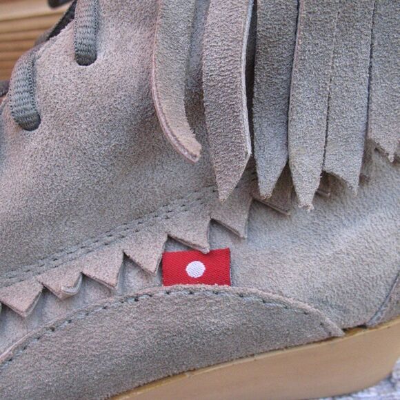 Gray Suede Fringe Bohemian Wedge Ankle Boots 6.5 - Picture 14 of 14